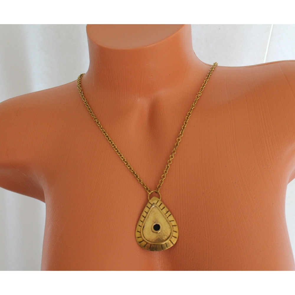 Ten Thousand‎ Villages Brass MVUA Pendant Necklace Handcrafted in Kenya 14"